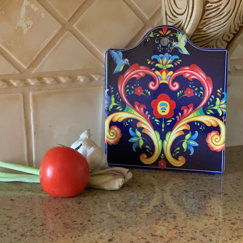 Rosemaling Blue Ceramic Cheeseboard Kitchen Trivet