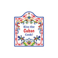 "Kiss the Cuban Cook" Cuban Gift Idea Latino Regalo Ceramic Cheeseboard Decorative 7.5" with Trivet Bird Motif with Cork Backing