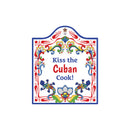 "Kiss the Cuban Cook" Cuban Gift Idea Latino Regalo Ceramic Cheeseboard Decorative 7.5" with Trivet Bird Motif with Cork Backing