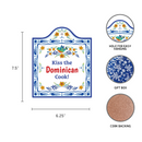 "Kiss the Puerto Rican Cook" Spanish Gift Idea Latino Regalo Ceramic Cheeseboard Decorative 7.5" Trivet Bird Motif with Cork Backing