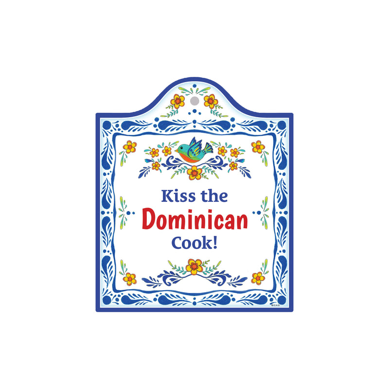 "Kiss the Puerto Rican Cook" Spanish Gift Idea Latino Regalo Ceramic Cheeseboard Decorative 7.5" Trivet Bird Motif with Cork Backing