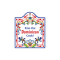 "Kiss the Dominican Cook" Spanish Gift Idea Latino Regalo Ceramic Cheeseboard Decorative 7.5" Trivet Bird Motif with Cork Backing