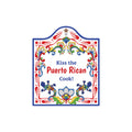 "Kiss the Puerto Rican Cook" Spanish Gift Idea Latino Regalo Ceramic Cheeseboard Decorative 7.5" Trivet Bird Motif with Cork Backing