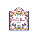 "Kiss the Puerto Rican Cook" Spanish Gift Idea Latino Regalo Ceramic Cheeseboard Decorative 7.5" Trivet Bird Motif with Cork Backing