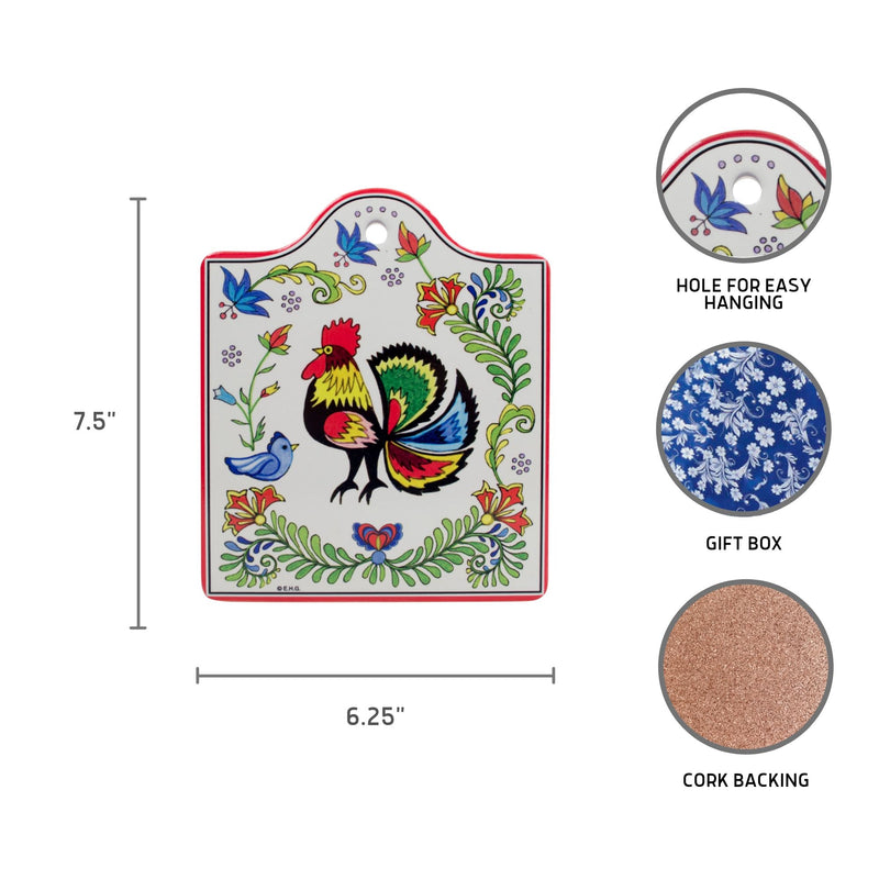 Ceramic Cheeseboard with Cork Backing: Rooster