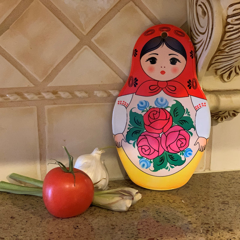 Nesting Doll with Red Scarf Decorative Kitchen Trivet