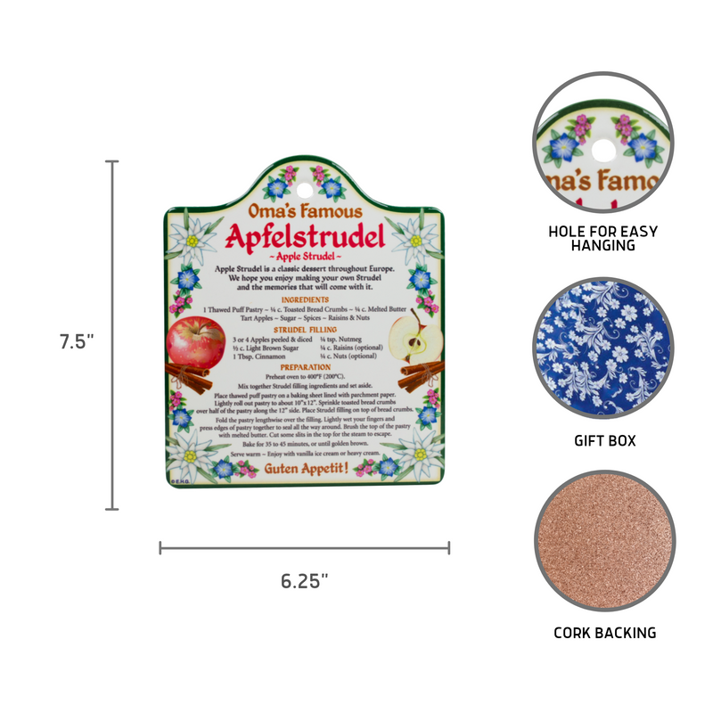 Ceramic Trivet with German Apfel Strudel Recipe