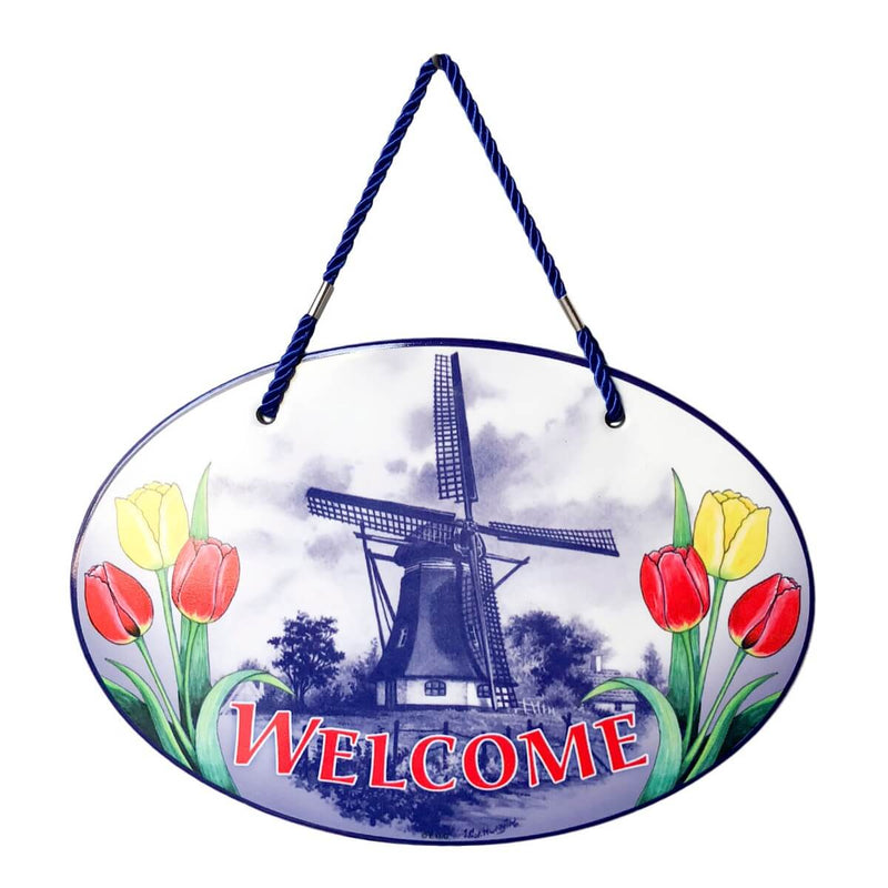 Welcome Windmill Tulips Decorative Ceramic Door Sign