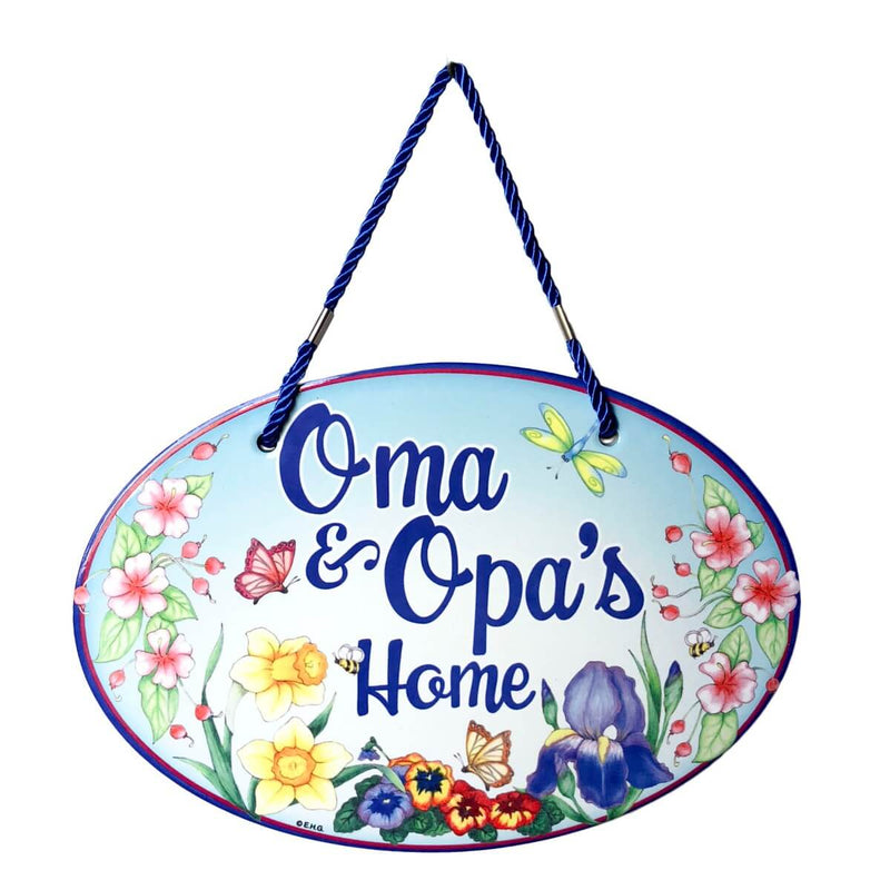 Ceramic Door Sign with "Oma & Opa's Home" engraved