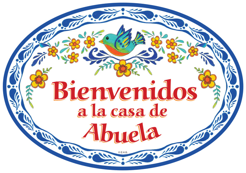 "Bienvenidos a La Casa de Abuela" Traditional Artwork Spanish Sign Welcome to the Home of Grandma Regalo Gift 11x8 inches Ceramic Front Door Sign
