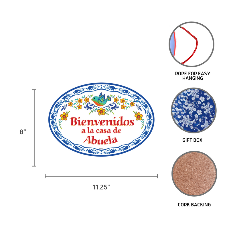 "Bienvenidos a La Casa de Abuela" Traditional Artwork Spanish Sign Welcome to the Home of Grandma Regalo Gift 11x8 inches Ceramic Front Door Sign