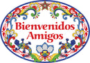 "Bienvenidos Amigos" Traditional Artwork Welcome Friends Ceramic 11x8 inches Spanish Front Door Sign with Gecko's Red Motif