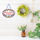 "Bienvenidos Amigos" Traditional Artwork Welcome Friends Ceramic 11x8 inches Spanish Front Door Sign with Gecko's Red Motif