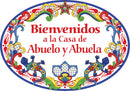"Bienvenidos a La Casa de Abuelo & Abuela" Traditional Artwork Welcome To the Home of Grandpa & Grandma Ceramic 11x8 inches Spanish Regalo Gift Front Door Sign with Gecko's Red Motif