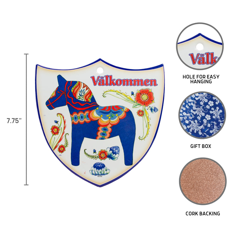 Ceramic Decoration Shield Blue Dala Horse