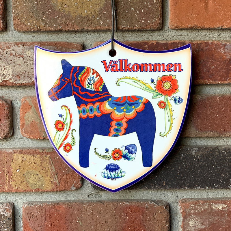 Ceramic Decoration Shield Blue Dala Horse