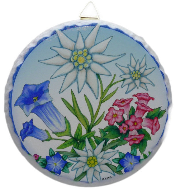 Round Ceramic Tile: Edelweiss - Collectibles, CT-220, Edelweiss, German, Germany, Home & Garden, Kitchen Decorations, PS-Party Favors German, Tiles-Round