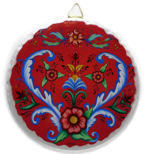 Round Ceramic Plaque Rosemaling - Below $10, Collectibles, Home & Garden, Kitchen Decorations, Rosemaling, Scandinavian, swedish, Tiles-Shields-Swedish, Under $10