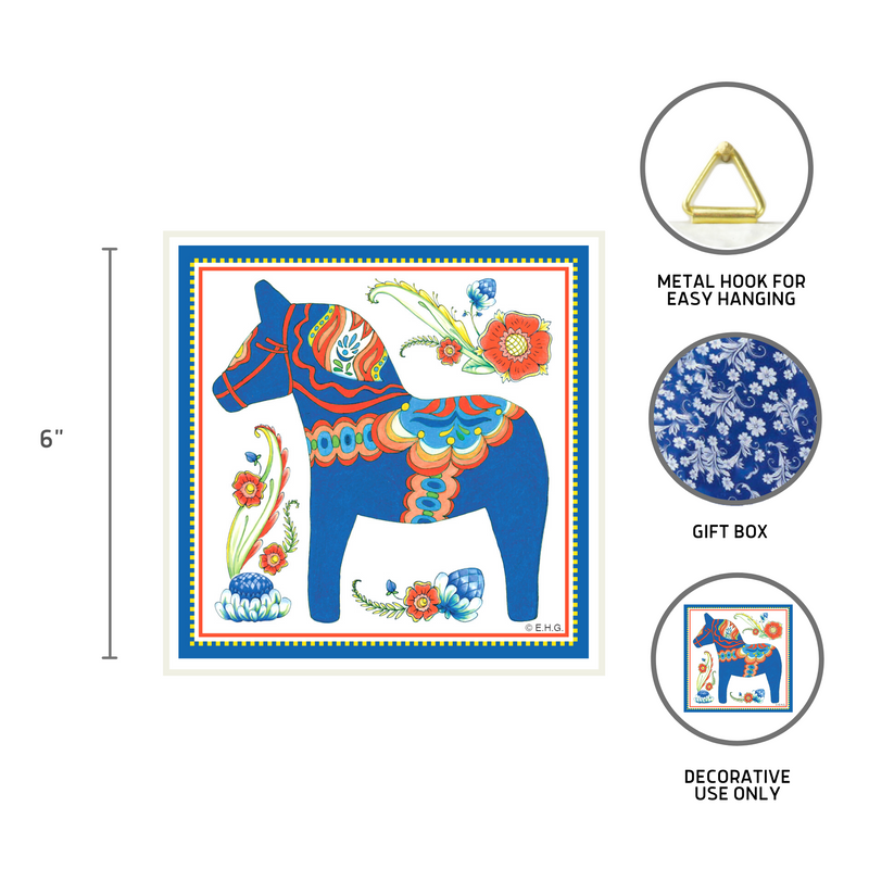 Blue Swedish Dala Horse Wall Tile Design