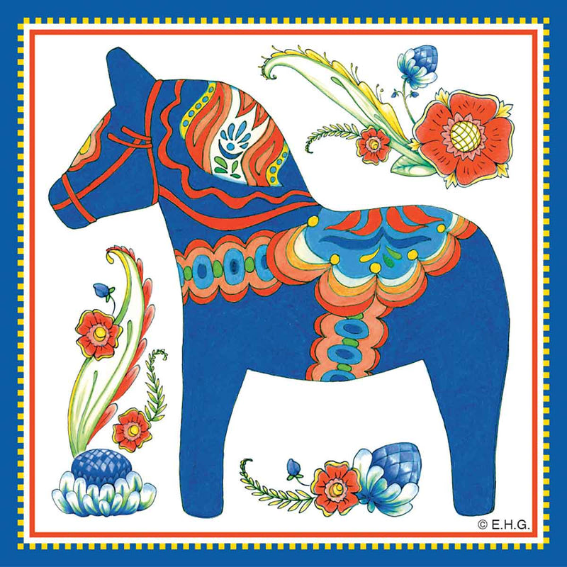 Blue Swedish Dala Horse Wall Tile Design