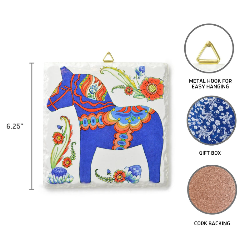 Blue Dala Horse Ceramic Deluxe Plaque