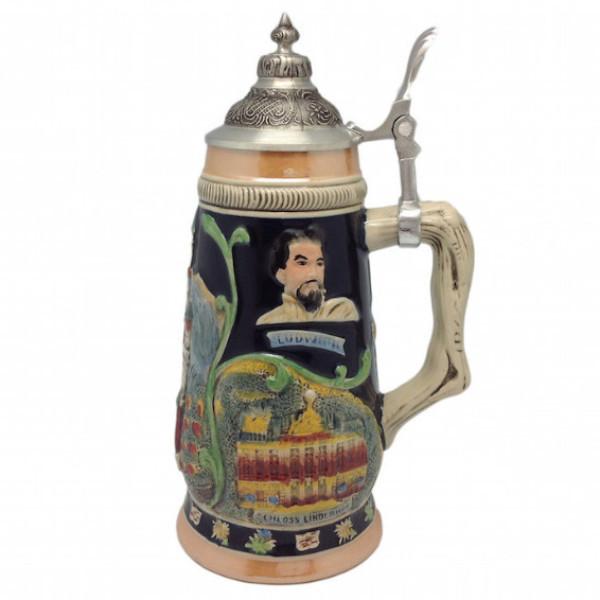 Highlights of Germany Collectible Beer Stein with Engraved Metal Lid - .75L, Alcohol, Barware, Beer Glasses, Beer Stein-with Lid, Beer Stein-with Lid-EHG, Beer Steins, Coffee Mugs, Collectibles, Decorations, Drinkware, German, Germany, Home & Garden, Ludwigs Castle, Multi-Color
