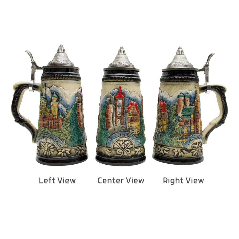 Classic scenes of Deutschland from mountain castles to famous landmarks featured on this ceramic beer stein. This beer stein will make for a great classic gift or addition to your collection!