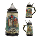 Classic scenes of Deutschland from mountain castles to famous landmarks featured on this ceramic beer stein with an ornate metal lid. This beer stein will make for a great classic gift or addition to your collection
