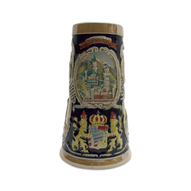 Towns of Germany in Banners ceramic beer stein without a metal lid. This decorative and colorful engraved beer stein makes for a great classic gift or addition to your collection