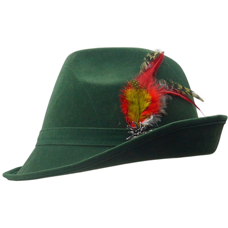 "German Hunter" Green Hat Fedora And Edelweiss & Feather