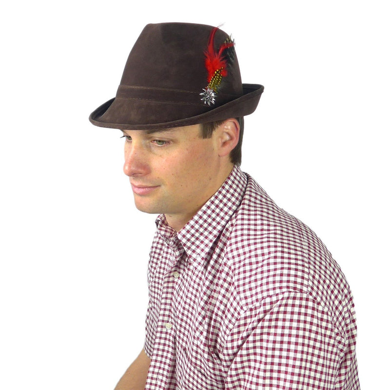 "German Hunter" Brown Hat Fedora And Edelweiss & Feather