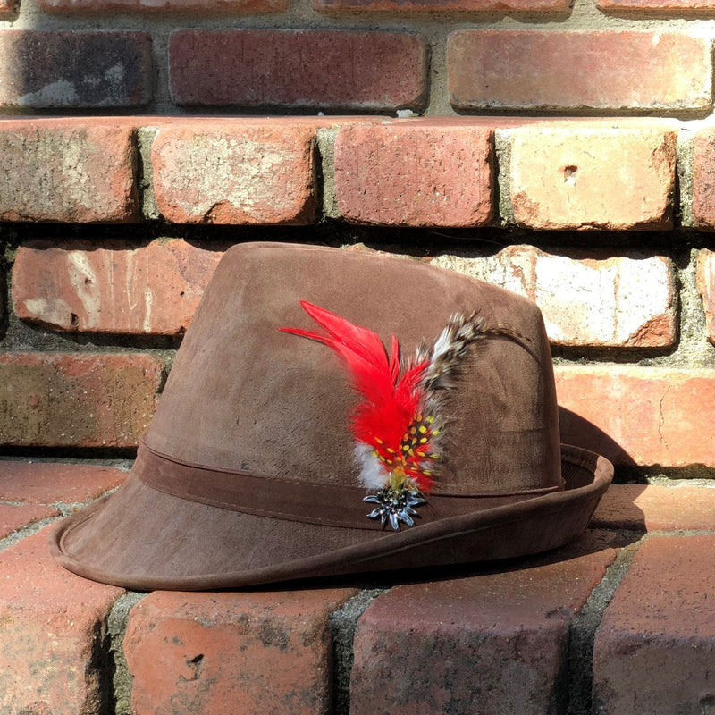 "German Hunter" Brown Hat Fedora And Edelweiss & Feather