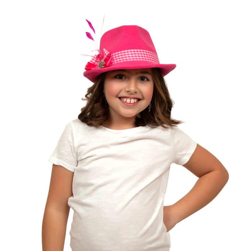 Pink Ladies Hat with Edelweiss Pin and Feathers