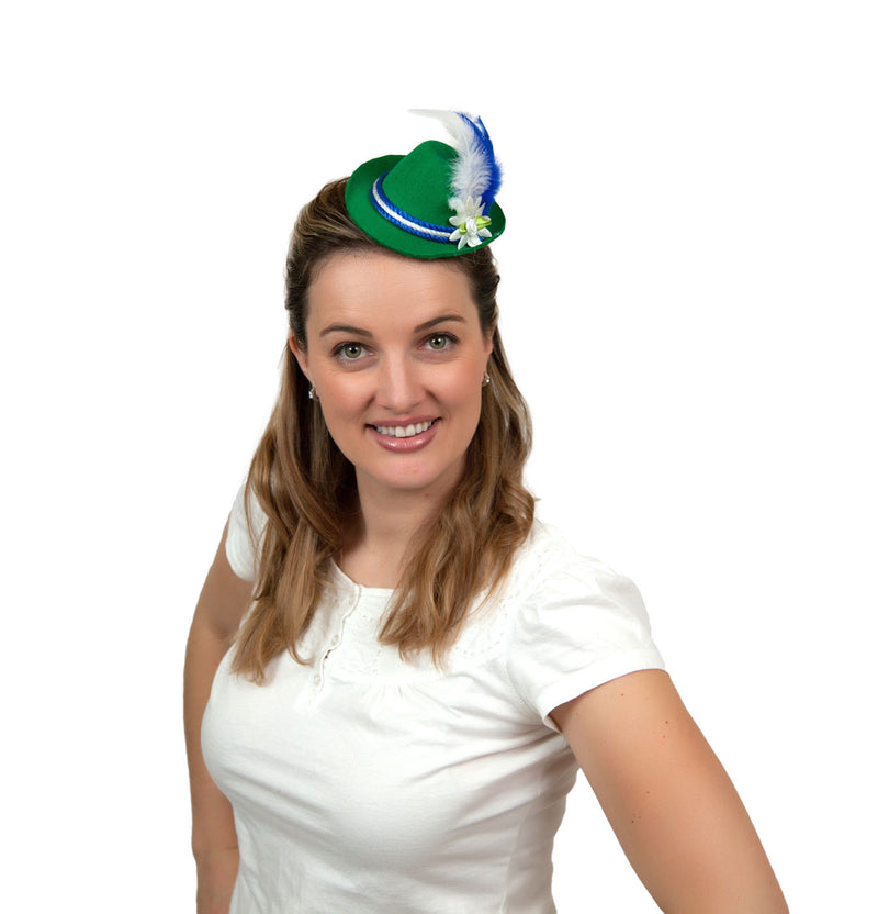 Oktoberfest Costume Mini Green Bavarian Hat - Apparel-Costumes, German, Hats, Hats-Hair Accessories, Hats-Hair Clip, Hats-Mini, Hats-Party, New Products, NP Upload, PS-Party Supplies, Under $10, Yr-2017