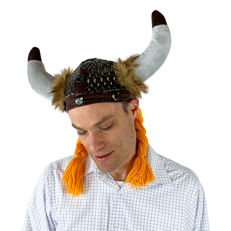 Viking Costume Black Cloth Helmet Hat with Braids