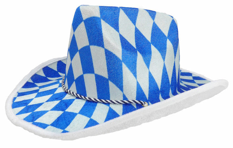 Bavarian Cowboy Oktoberfest Hat - Apparel-Costumes, Bavarian Blue White Checkers, Bayern, Felt, German, Germany, Hats, Hats-Kids, Hats-Party, Oktoberfest