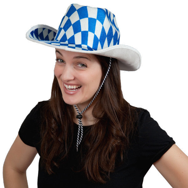Bavarian Cowboy Oktoberfest Hat - Apparel-Costumes, Bavarian Blue White Checkers, Bayern, Felt, German, Germany, Hats, Hats-Kids, Hats-Party, Oktoberfest - 2