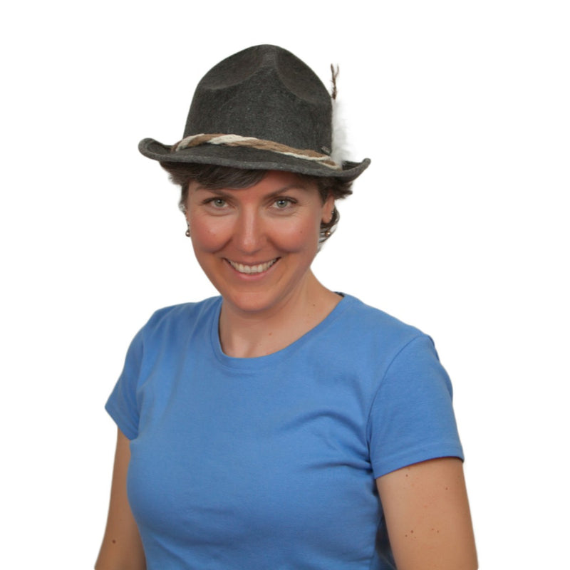 Gray Felt Fedora Hat with Brown Rope