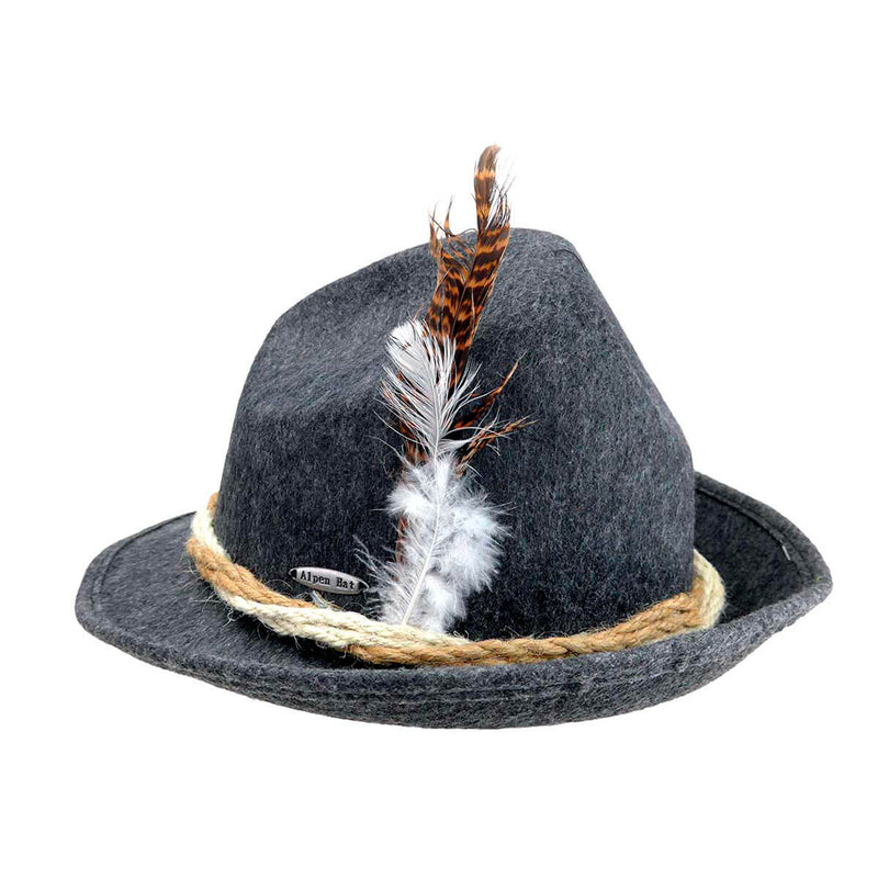 Gray Felt Fedora Hat with Brown Rope