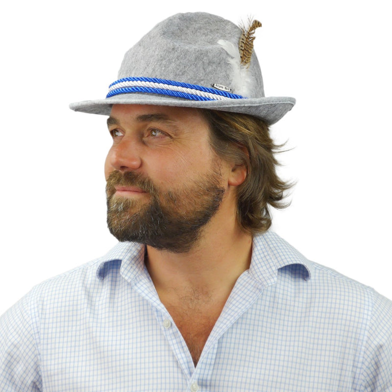 Oktoberfest Felt Fedora Alpine Gray Hat With Rope