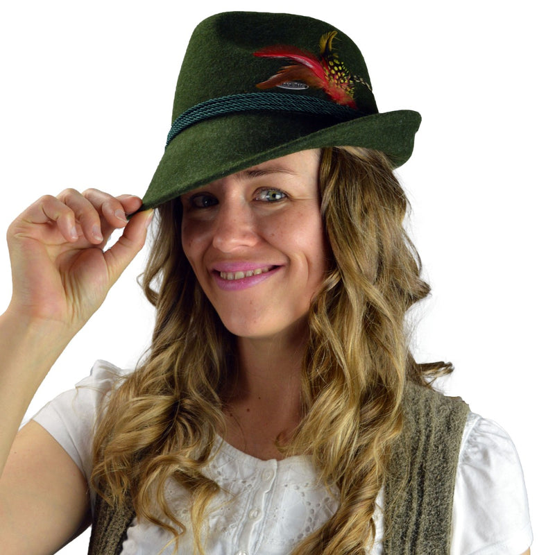 German Alpine Style Green 100% Wool Oktoberfest Hat