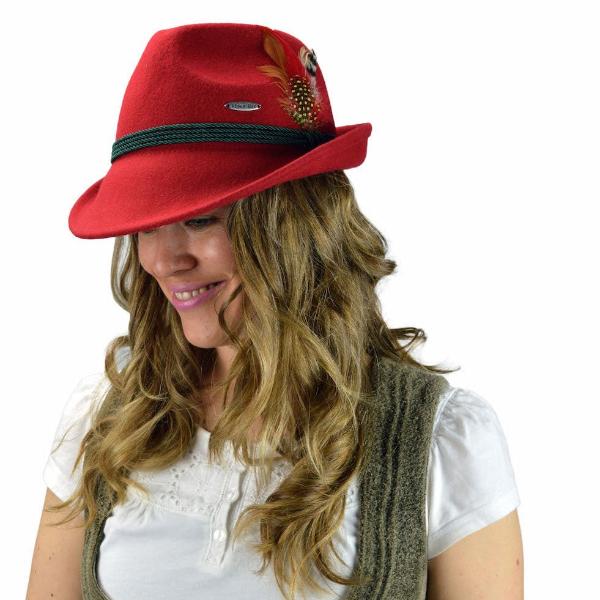 Bavarian Alpine Style 100% Wool Red Hat