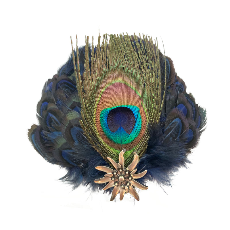 Oktoberfest German Hat Pin Deluxe Peacock & Blue Hat Feathers