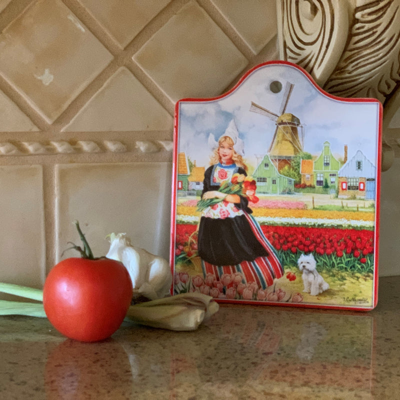 Tulip Girl Porcelain Cheeseboard w/ Cork Backing