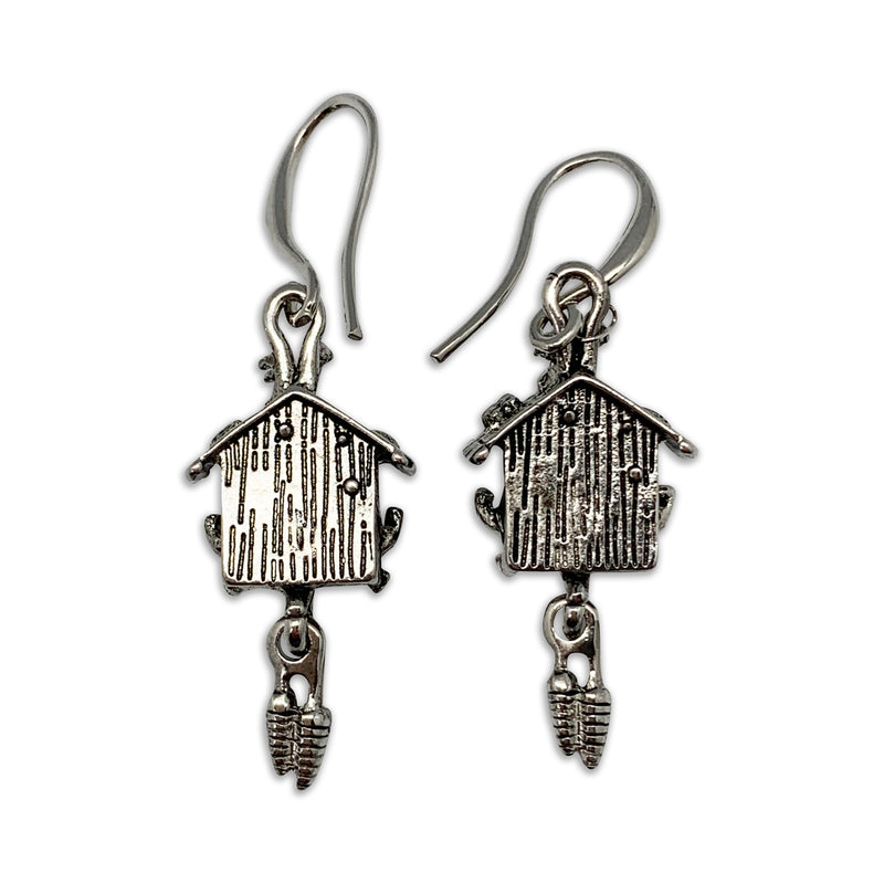 German Cuckoo Clock Pendant Silver Plated Earrings