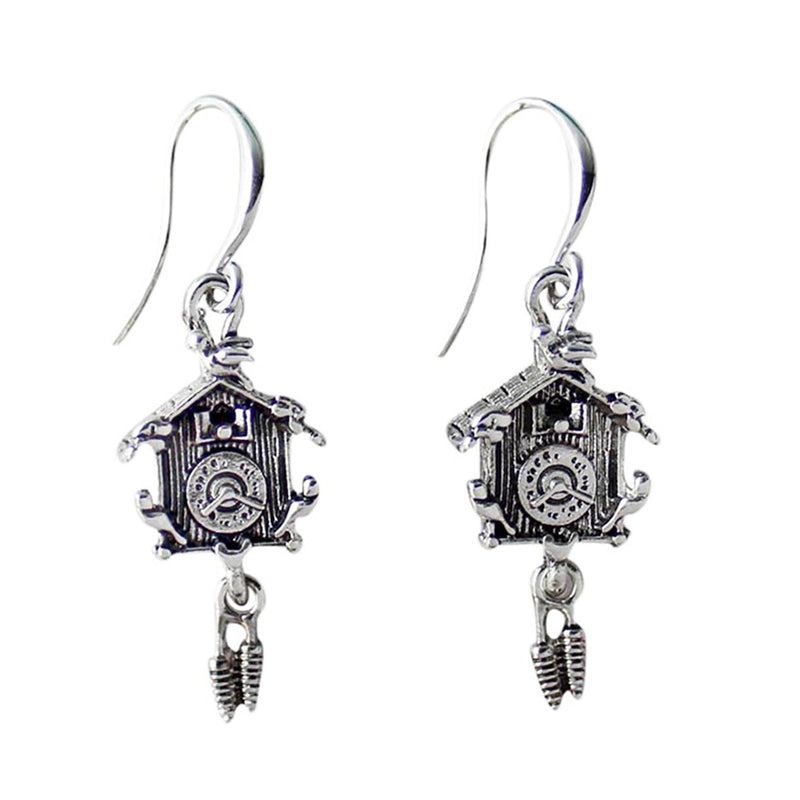 German Cuckoo Clock Pendant Silver Plated Earrings