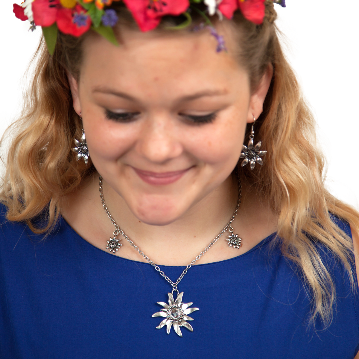 Set Gioielli Dirndl Edelweiss 3 Pezzi Rosso | Collana Con Ciondolo Cuore E Orecchini | Gioielli Bavaresi Per Oktoberfest