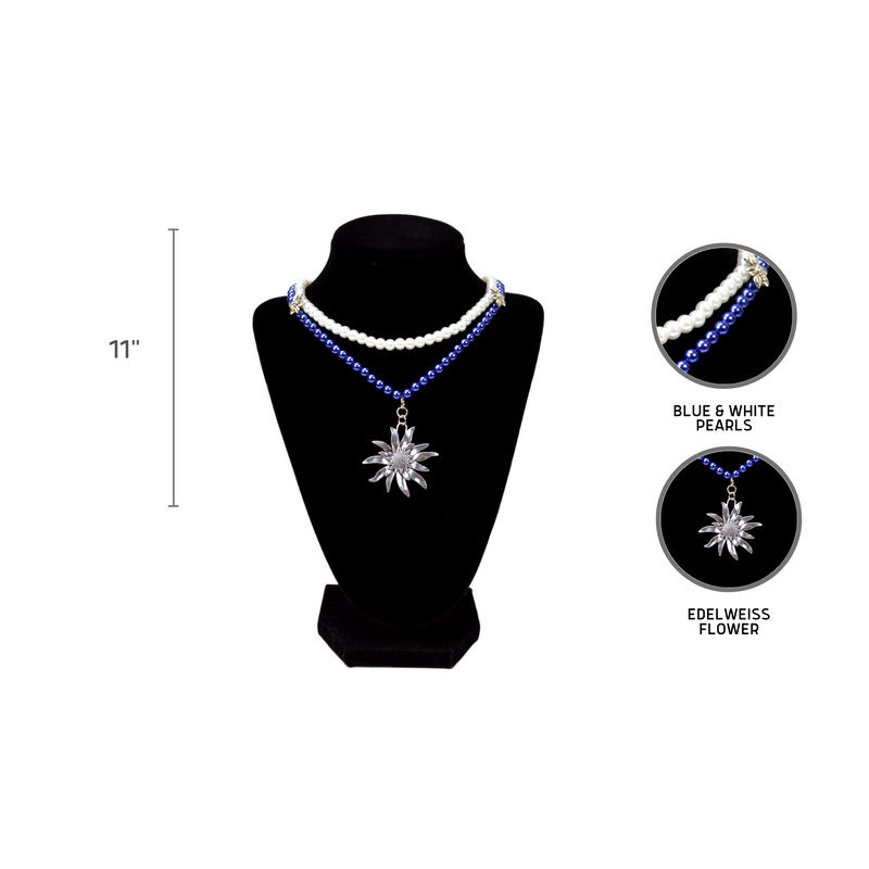 Blue and White Pearl Edelweiss Necklace Jewelry