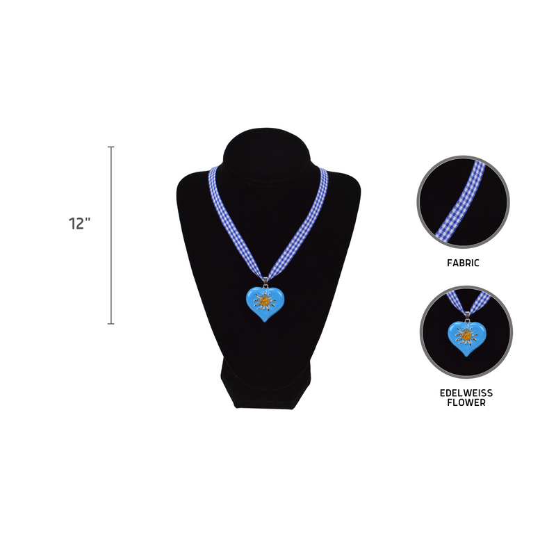 Edelweiss Blue Heart Necklace Oktoberfest Jewelry