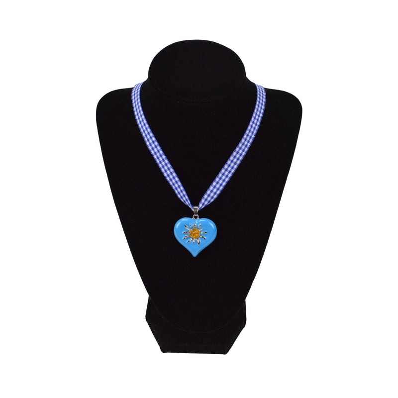 Edelweiss Blue Heart Necklace Oktoberfest Jewelry